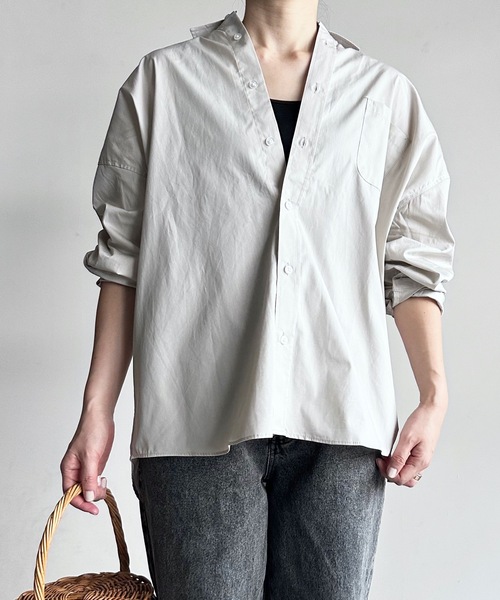 COMMON WARE（コモンウェアー）の「COMMONWARE:ビッグサイズ レギュラーカラー シャツ L/S（シャツ/ブラウス・レディース・グリーン系/サックスブルー系/ブラック×ホワイト/グリーン/ホワイト/イエロー/ラベンダー/サックスブルー/ブラック/ホワイト×ブルー/グレイッシュベージュ・L/XL/M）」の18枚目の写真