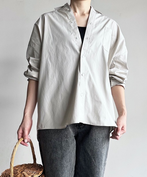 COMMON WARE（コモンウェアー）の「COMMONWARE:ビッグサイズ レギュラーカラー シャツ L/S（シャツ/ブラウス・レディース・グリーン系/サックスブルー系/ブラック×ホワイト/グリーン/ホワイト/イエロー/ラベンダー/サックスブルー/ブラック/ホワイト×ブルー/グレイッシュベージュ・L/XL/M）」の19枚目の写真