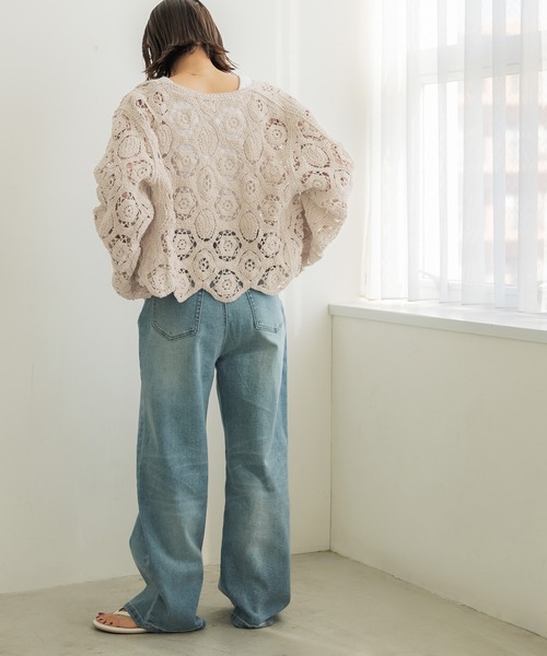 coca（coca）（コカ）の「かぎ編みカーディガン（カーディガン/ボレロ・レディース・アイボリー/チャコール/ブラウン・ONE SIZE）」の8枚目の写真