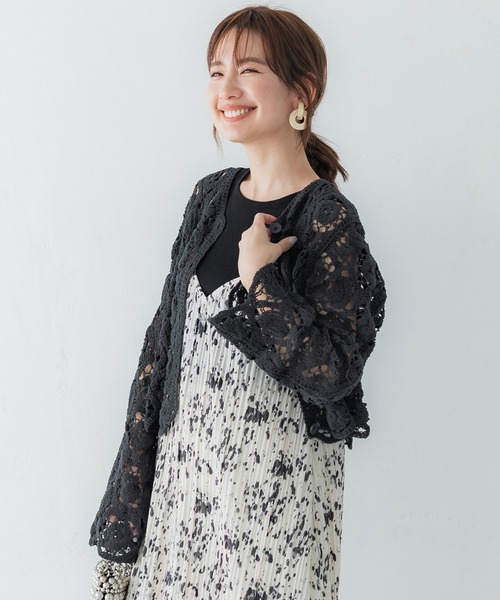 coca（coca）（コカ）の「かぎ編みカーディガン（カーディガン/ボレロ・レディース・アイボリー/チャコール/ブラウン・ONE SIZE）」の9枚目の写真