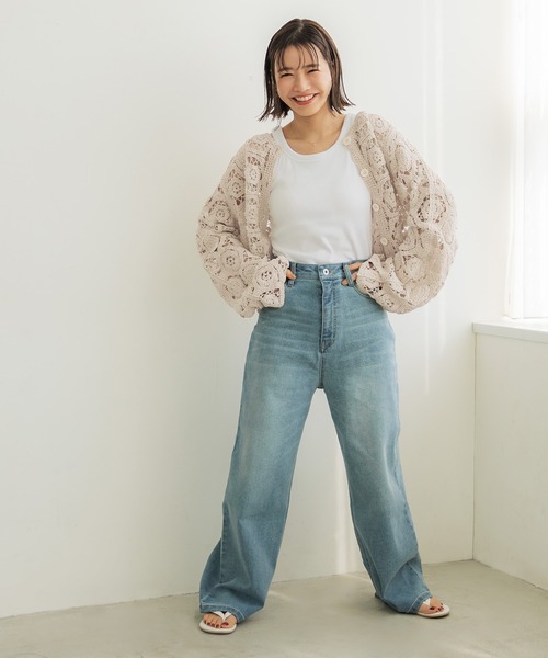 coca（coca）（コカ）の「かぎ編みカーディガン（カーディガン/ボレロ・レディース・アイボリー/チャコール/ブラウン・ONE SIZE）」の4枚目の写真