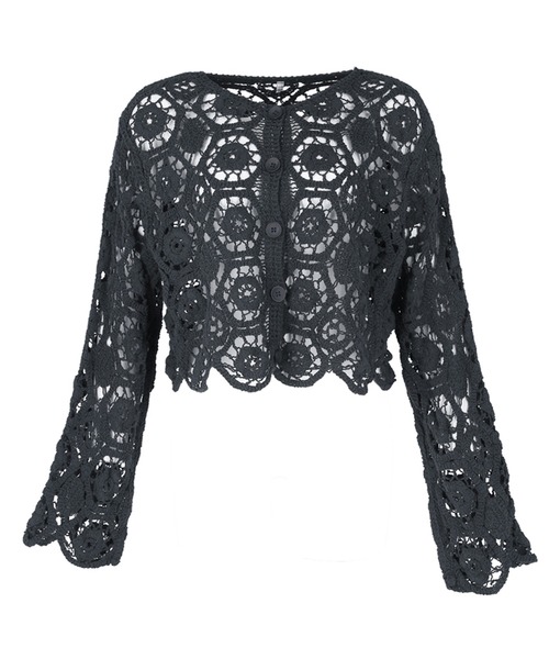 coca（coca）（コカ）の「かぎ編みカーディガン（カーディガン/ボレロ・レディース・アイボリー/チャコール/ブラウン・ONE SIZE）」の14枚目の写真