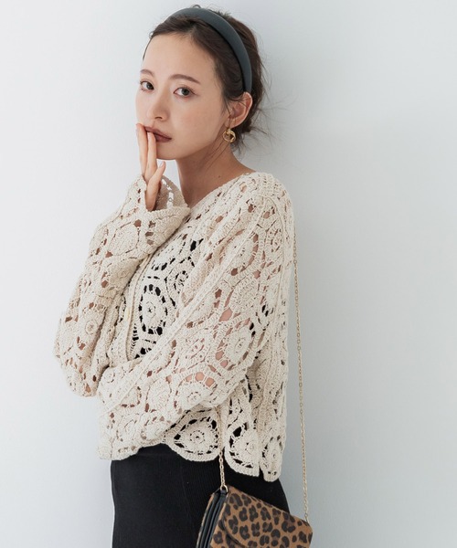coca（coca）（コカ）の「かぎ編みカーディガン（カーディガン/ボレロ・レディース・アイボリー/チャコール/ブラウン・ONE SIZE）」の20枚目の写真
