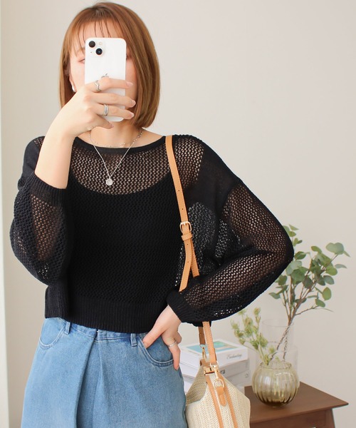 Social GIRL(ソーシャルガール)の「メッシュサマーニットプルオーバー(ニット/セーター・レディース・ブラック/ブルー/オフホワイト/グリーン/グレー・M)」の4枚目の写真