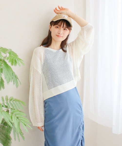 Social GIRL(ソーシャルガール)の「メッシュサマーニットプルオーバー(ニット/セーター・レディース・ブラック/ブルー/オフホワイト/グリーン/グレー・M)」の6枚目の写真