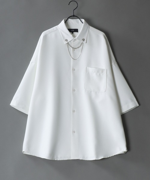 SITRY(シトリー)の「SITRY wide dress shirt with chain/別注 チェーン付き 半袖 ワイド ドレスシャツ(シャツ/ブラウス・メンズ・ホワイト/ホワイト系その他/ブラック/ブラック系その他・M/L)」の3枚目の写真