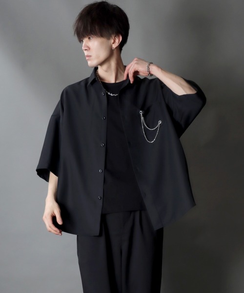 SITRY(シトリー)の「SITRY wide dress shirt with chain/別注 チェーン付き 半袖 ワイド ドレスシャツ(シャツ/ブラウス・メンズ・ホワイト/ホワイト系その他/ブラック/ブラック系その他・M/L)」の15枚目の写真