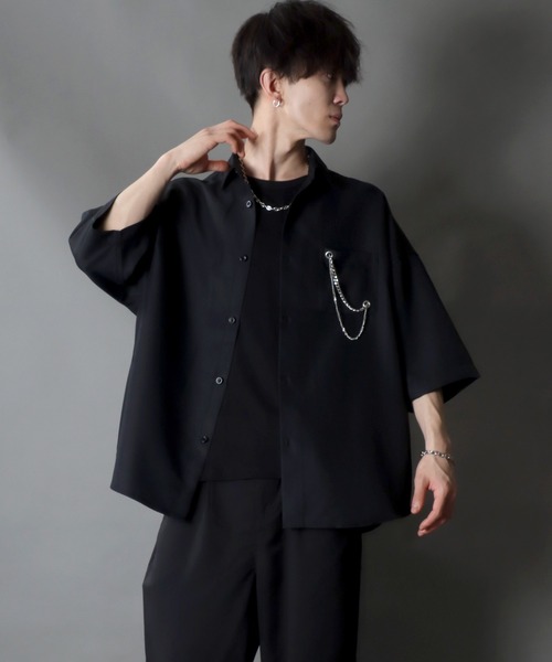 SITRY(シトリー)の「SITRY wide dress shirt with chain/別注 チェーン付き 半袖 ワイド ドレスシャツ(シャツ/ブラウス・メンズ・ホワイト/ホワイト系その他/ブラック/ブラック系その他・M/L)」の16枚目の写真
