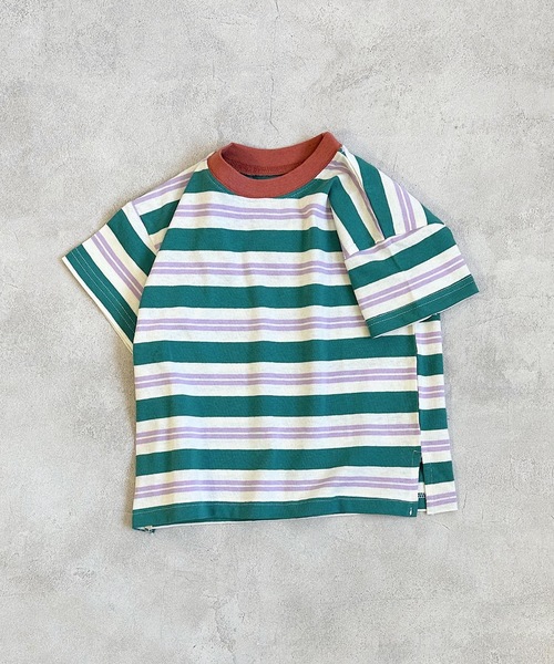 BIG FIELD（ビッグフィールド）の「ボーダーカラーTシャツ(80～150cm)（Tシャツ/カットソー・キッズ・グリーン/ターコイズブルー/オレンジ・80/90/95/100/110/120/130/140/150）」の2枚目の写真