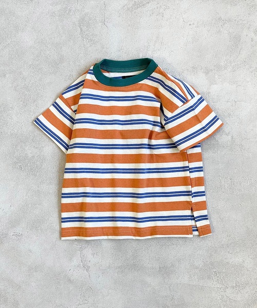 BIG FIELD（ビッグフィールド）の「ボーダーカラーTシャツ(80～150cm)（Tシャツ/カットソー・キッズ・グリーン/ターコイズブルー/オレンジ・80/90/95/100/110/120/130/140/150）」の9枚目の写真