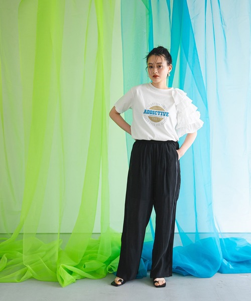 bohmal（ボマール）の「異素材フリルロゴTシャツ（Tシャツ/カットソー・レディース・ホワイト/チャコールグレー/ブルー・FREE）」の6枚目の写真