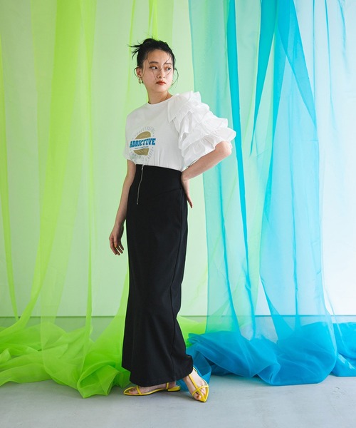 bohmal（ボマール）の「異素材フリルロゴTシャツ（Tシャツ/カットソー・レディース・ホワイト/チャコールグレー/ブルー・FREE）」の11枚目の写真