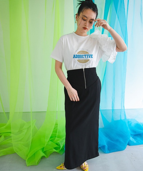 bohmal（ボマール）の「異素材フリルロゴTシャツ（Tシャツ/カットソー・レディース・ホワイト/チャコールグレー/ブルー・FREE）」の12枚目の写真