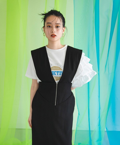 bohmal（ボマール）の「異素材フリルロゴTシャツ（Tシャツ/カットソー・レディース・ホワイト/チャコールグレー/ブルー・FREE）」の14枚目の写真