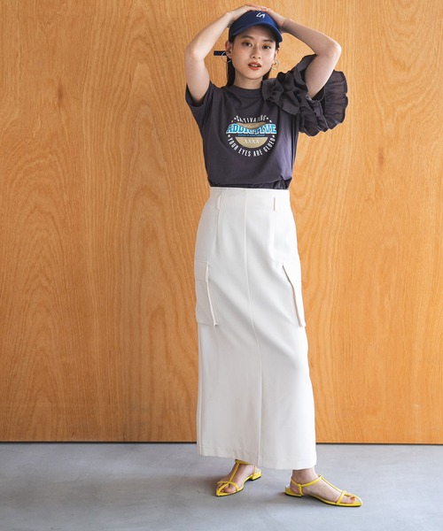 bohmal（ボマール）の「異素材フリルロゴTシャツ（Tシャツ/カットソー・レディース・ホワイト/チャコールグレー/ブルー・FREE）」の16枚目の写真