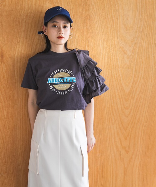 bohmal（ボマール）の「異素材フリルロゴTシャツ（Tシャツ/カットソー・レディース・ホワイト/チャコールグレー/ブルー・FREE）」の17枚目の写真