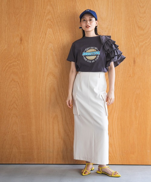 bohmal（ボマール）の「異素材フリルロゴTシャツ（Tシャツ/カットソー・レディース・ホワイト/チャコールグレー/ブルー・FREE）」の18枚目の写真