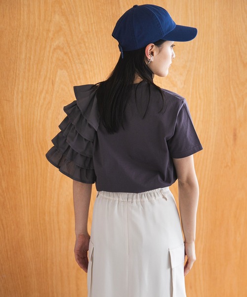 bohmal（ボマール）の「異素材フリルロゴTシャツ（Tシャツ/カットソー・レディース・ホワイト/チャコールグレー/ブルー・FREE）」の19枚目の写真