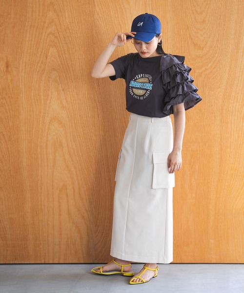 bohmal（ボマール）の「異素材フリルロゴTシャツ（Tシャツ/カットソー・レディース・ホワイト/チャコールグレー/ブルー・FREE）」の20枚目の写真