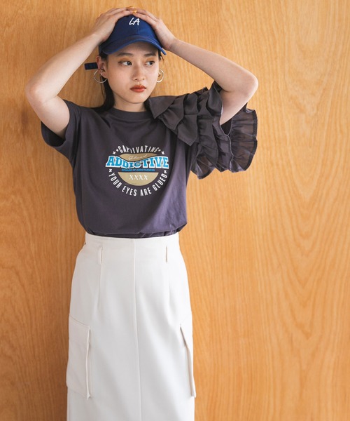 bohmal（ボマール）の「異素材フリルロゴTシャツ（Tシャツ/カットソー・レディース・ホワイト/チャコールグレー/ブルー・FREE）」の21枚目の写真