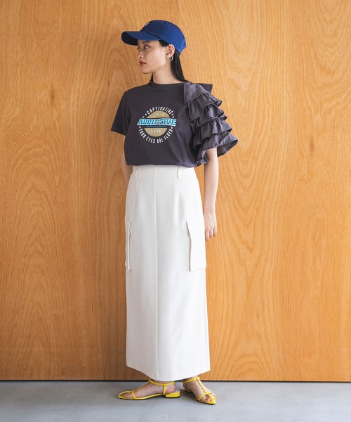 bohmal（ボマール）の「異素材フリルロゴTシャツ（Tシャツ/カットソー・レディース・ホワイト/チャコールグレー/ブルー・FREE）」の22枚目の写真