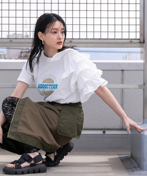 bohmal(ボマール)の「異素材フリルロゴTシャツ(Tシャツ/カットソー・レディース・ホワイト/チャコールグレー/ブルー・FREE)」の19枚目の写真