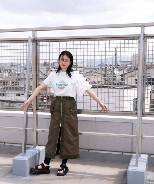 bohmal(ボマール)の「異素材フリルロゴTシャツ(Tシャツ/カットソー・レディース・ホワイト/チャコールグレー/ブルー・FREE)」の22枚目の写真