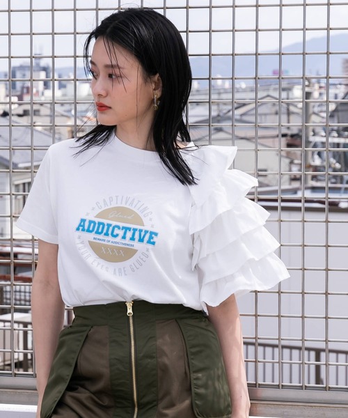 bohmal(ボマール)の「異素材フリルロゴTシャツ(Tシャツ/カットソー・レディース・ホワイト/チャコールグレー/ブルー・FREE)」の16枚目の写真