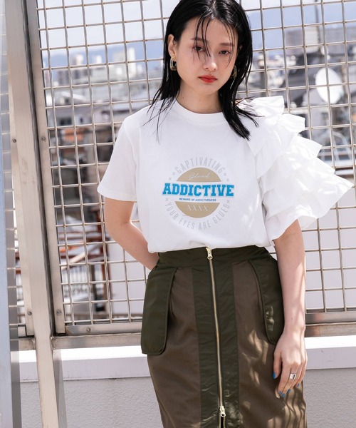 bohmal(ボマール)の「異素材フリルロゴTシャツ(Tシャツ/カットソー・レディース・ホワイト/チャコールグレー/ブルー・FREE)」の17枚目の写真