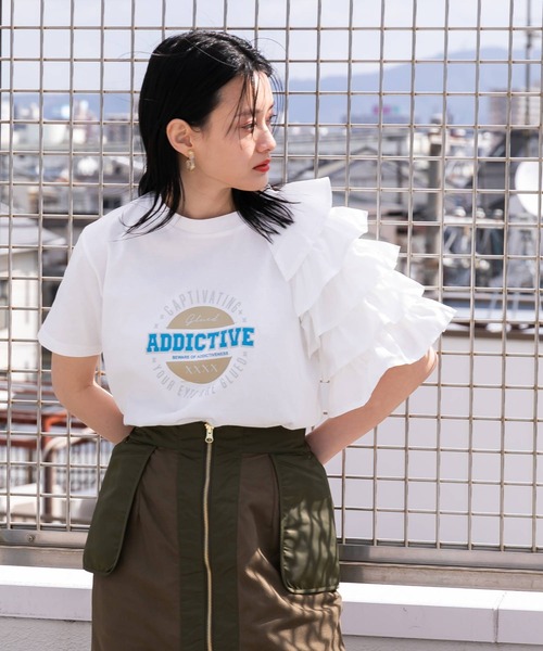 bohmal(ボマール)の「異素材フリルロゴTシャツ(Tシャツ/カットソー・レディース・ホワイト/チャコールグレー/ブルー・FREE)」の18枚目の写真