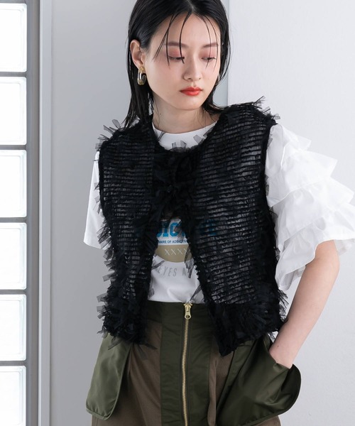 異素材フリルロゴTシャツ（Tシャツ/カットソー）｜bohmal（ボマール