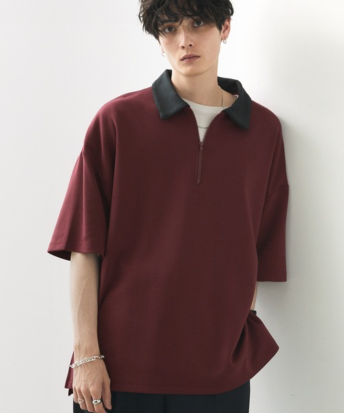 Anchor Smith(アンカー スミス)の「ハイポンチ ハーフジップクレリック配色S/Sカットソー(ポロシャツ・メンズ・グレイッシュベージュ/グレイッシュブルー/バーガンディー/ブラック/ホワイト/チャコール・L/M)」の6枚目の写真