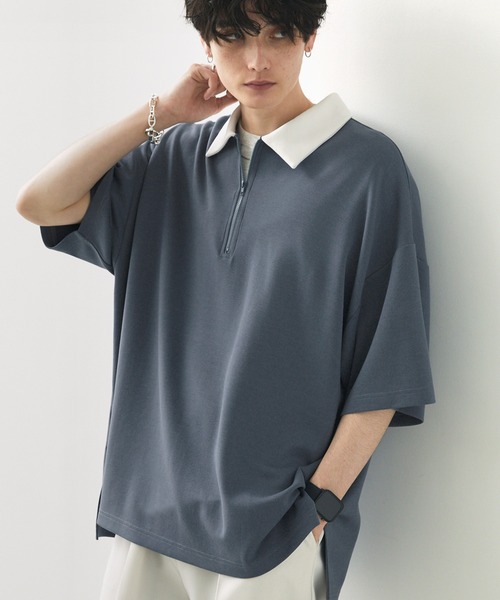 Anchor Smith(アンカー スミス)の「ハイポンチ ハーフジップクレリック配色S/Sカットソー(ポロシャツ・メンズ・グレイッシュベージュ/グレイッシュブルー/バーガンディー/ブラック/ホワイト/チャコール・L/M)」の5枚目の写真