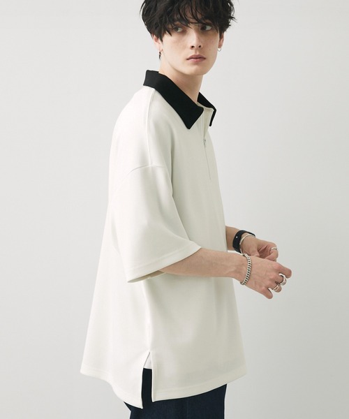 Anchor Smith(アンカー スミス)の「ハイポンチ ハーフジップクレリック配色S/Sカットソー(ポロシャツ・メンズ・グレイッシュベージュ/グレイッシュブルー/バーガンディー/ブラック/ホワイト/チャコール・L/M)」の10枚目の写真
