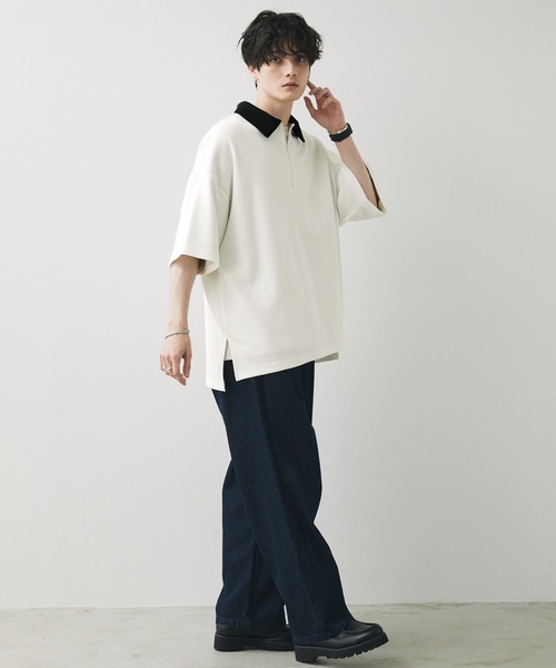 Anchor Smith(アンカー スミス)の「ハイポンチ ハーフジップクレリック配色S/Sカットソー(ポロシャツ・メンズ・グレイッシュベージュ/グレイッシュブルー/バーガンディー/ブラック/ホワイト/チャコール・L/M)」の14枚目の写真