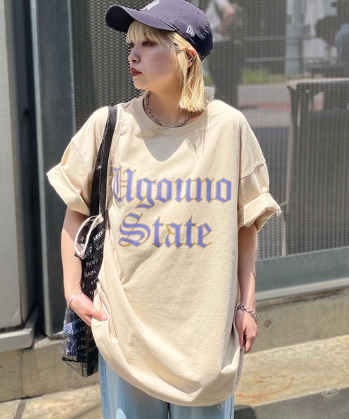 CIAOPANIC(チャオパニック)の「Old English ロゴT(Tシャツ/カットソー・レディース・ベージュ/ホワイト/ブラック/グレー・FREE)」の4枚目の写真