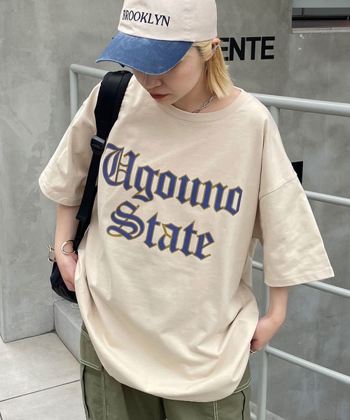 CIAOPANIC(チャオパニック)の「Old English ロゴT(Tシャツ/カットソー・レディース・ベージュ/ホワイト/ブラック/グレー・FREE)」の13枚目の写真