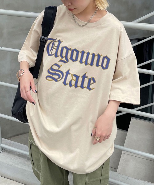 CIAOPANIC(チャオパニック)の「Old English ロゴT(Tシャツ/カットソー・レディース・ベージュ/ホワイト/ブラック/グレー・FREE)」の14枚目の写真