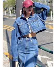 EVRIS | 2WAYクロップドデニムブルゾン【セットアップ着用可能】(デニムジャケット)