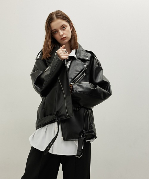 JUNRED（ジュンレッド）の「フェイクレザーダブルライダースジャケット（ライダースジャケット・メンズ・ブラック・S/M/L）」の3枚目の写真