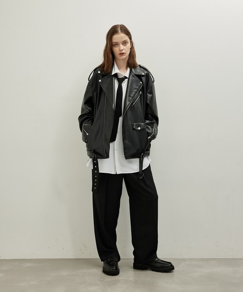 JUNRED（ジュンレッド）の「フェイクレザーダブルライダースジャケット（ライダースジャケット・メンズ・ブラック・S/M/L）」の6枚目の写真