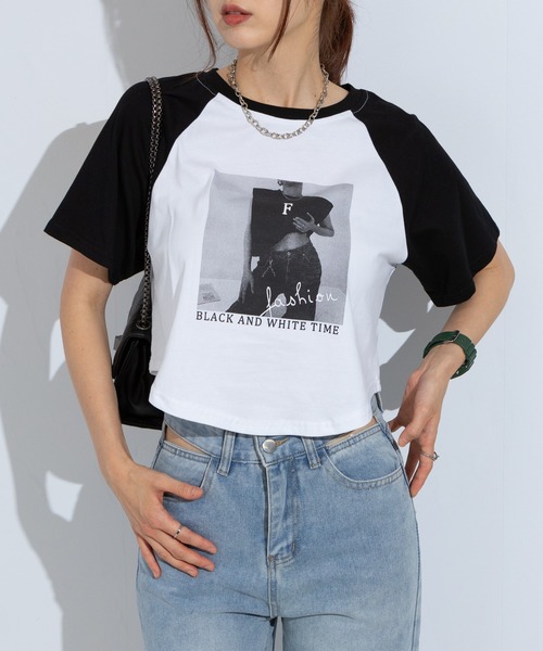 pumpkin port（パンプキンポート）の「転写 クロップド 半袖Tシャツ（Tシャツ/カットソー・レディース・グレー/ホワイト・MEDIUM）」の6枚目の写真