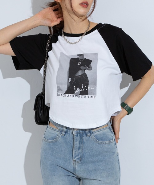 pumpkin port（パンプキンポート）の「転写 クロップド 半袖Tシャツ（Tシャツ/カットソー・レディース・グレー/ホワイト・MEDIUM）」の19枚目の写真