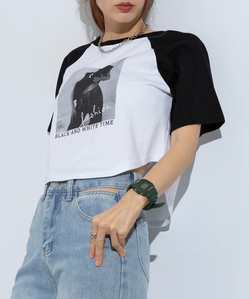 pumpkin port（パンプキンポート）の「転写 クロップド 半袖Tシャツ（Tシャツ/カットソー・レディース・グレー/ホワイト・MEDIUM）」の14枚目の写真