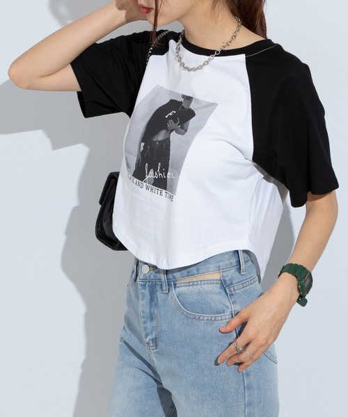 pumpkin port（パンプキンポート）の「転写 クロップド 半袖Tシャツ（Tシャツ/カットソー・レディース・グレー/ホワイト・MEDIUM）」の15枚目の写真