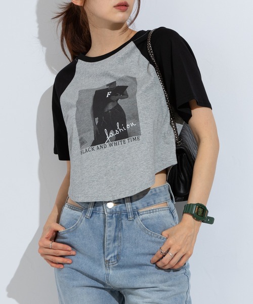 pumpkin port（パンプキンポート）の「転写 クロップド 半袖Tシャツ（Tシャツ/カットソー・レディース・グレー/ホワイト・MEDIUM）」の3枚目の写真