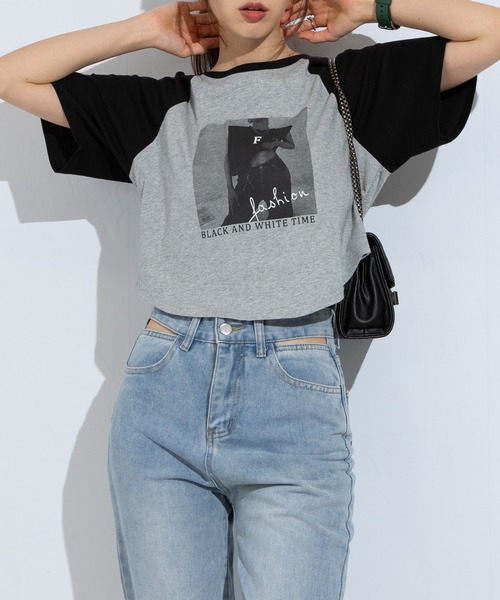 pumpkin port（パンプキンポート）の「転写 クロップド 半袖Tシャツ（Tシャツ/カットソー・レディース・グレー/ホワイト・MEDIUM）」の11枚目の写真