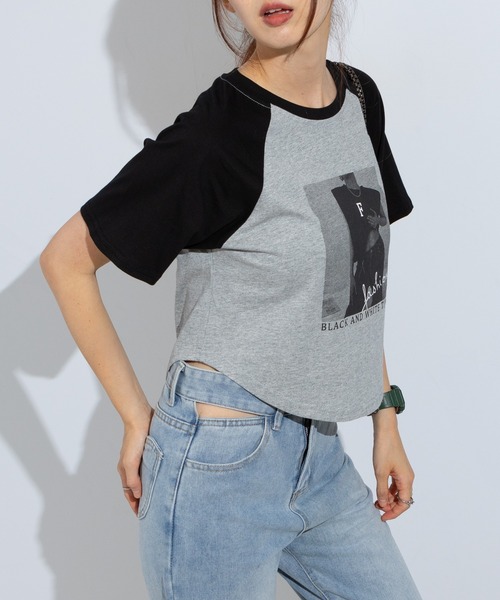 pumpkin port（パンプキンポート）の「転写 クロップド 半袖Tシャツ（Tシャツ/カットソー・レディース・グレー/ホワイト・MEDIUM）」の5枚目の写真