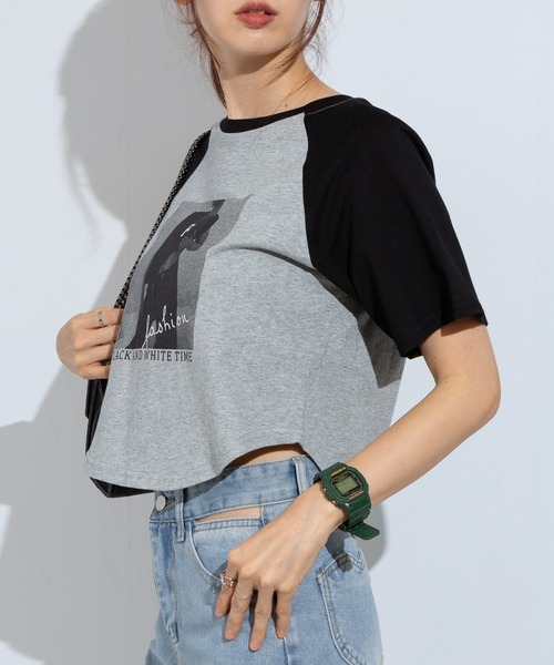 pumpkin port（パンプキンポート）の「転写 クロップド 半袖Tシャツ（Tシャツ/カットソー・レディース・グレー/ホワイト・MEDIUM）」の18枚目の写真