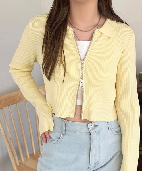 apres jour(アプレジュール)の「ダブルジップトップス【ZOZOTOWN限定アイテム】(Tシャツ/カットソー・レディース・ブラック/ライトイエロー/アイボリー/ブルー・X-LARGE/フリー)」の2枚目の写真